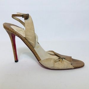 Christian Louboutin Linen & Lizard Skin Slingback
